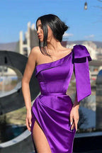 Designer Purple One Shoulder Long Prom Dress With Slit
