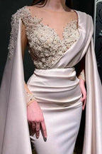 Designer Red Long Mermiad V-neck Lace Evening Dresses With Sleeves
