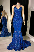 Designer Spaghetti Straps Long Mermaid Lace Sleeveless Prom Dress