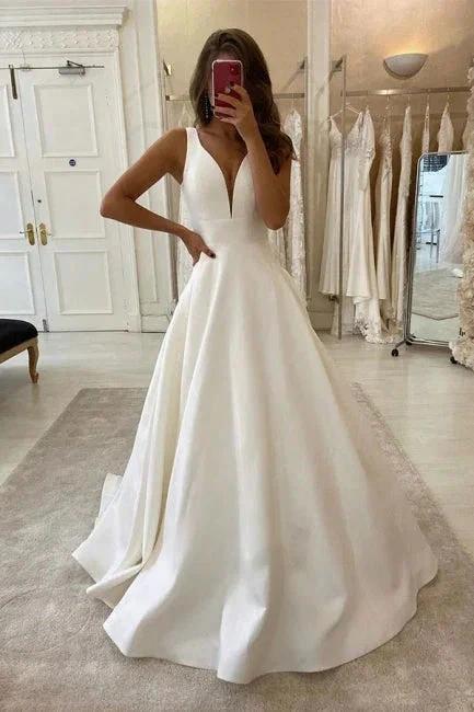 Designer wedding dress V neckline | Wedding Dress A-Line