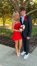 Red Strapless Short Homecoming Dress Birthday Party Dress Y1599