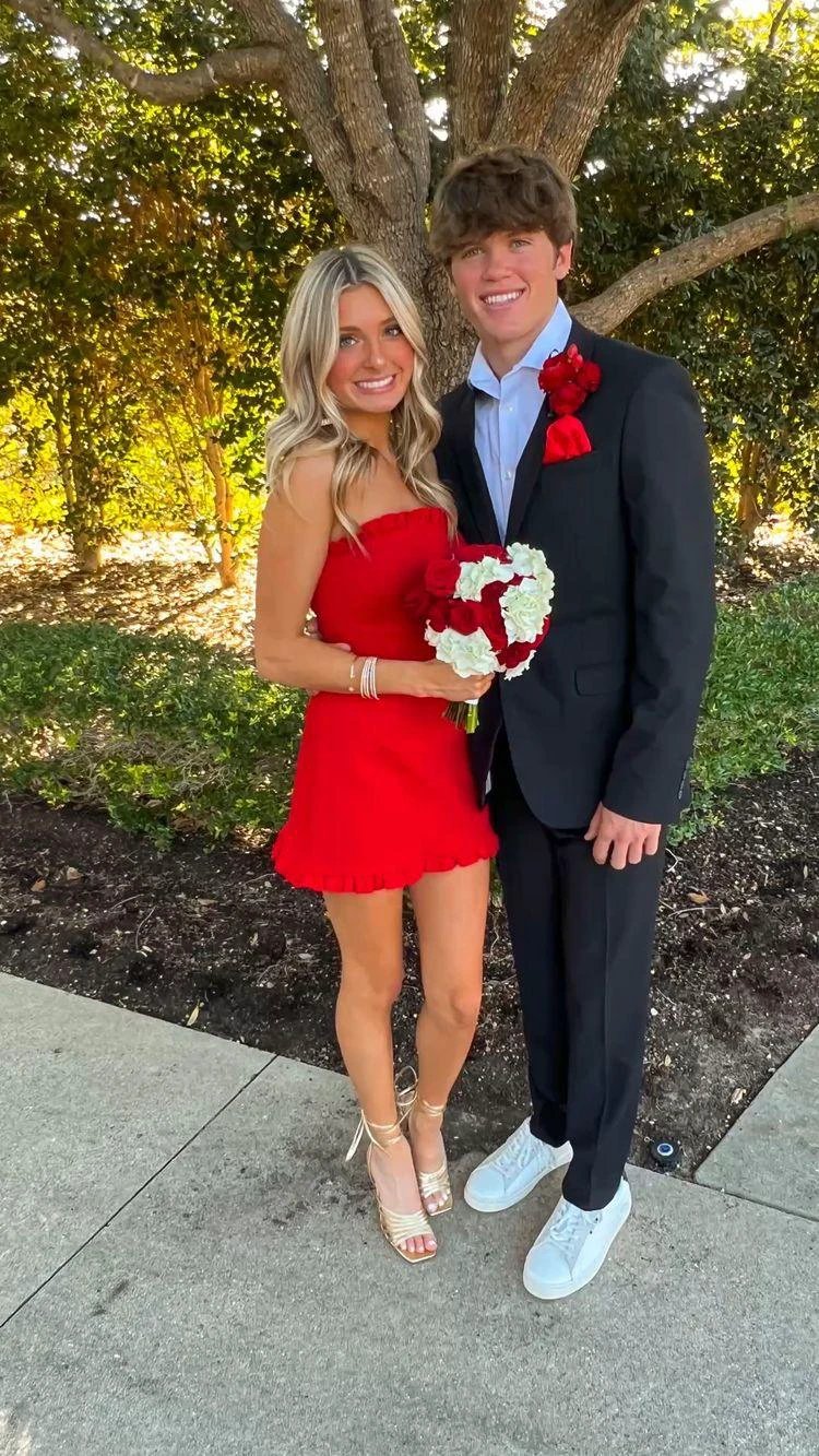 Red Strapless Short Homecoming Dress Birthday Party Dress Y1599