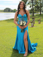 Dinah | Sweetheart Mermaid Peacock Lace and Satin Fitted Formal Dress