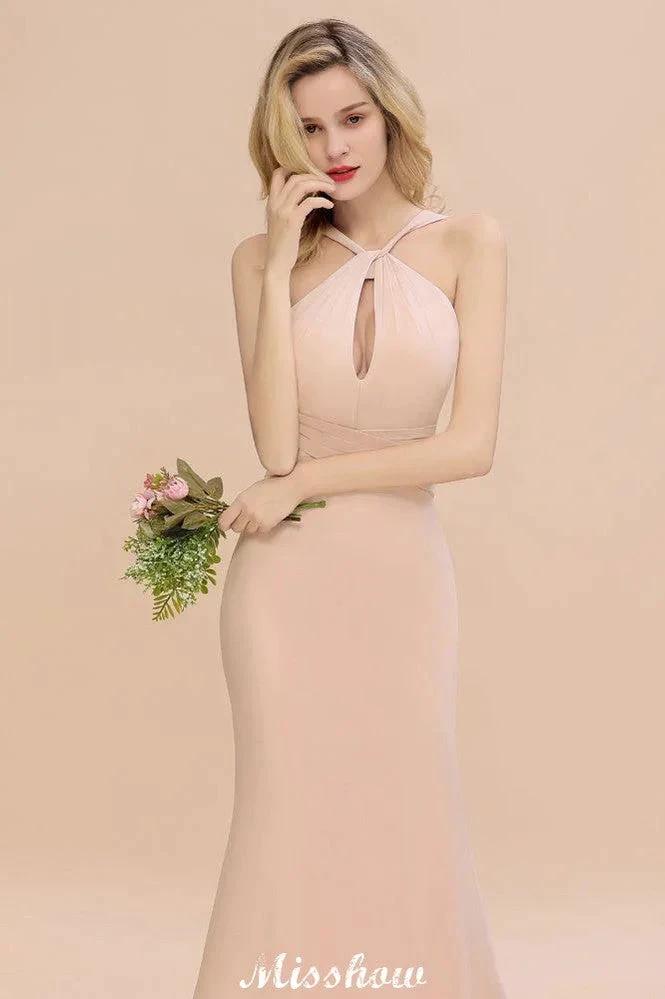 Dreamful Halter Slim Mermaid Bridesmaid Dress Floor Length Party Dress