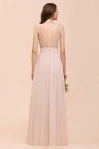 Dusty Pink Sleeveless A-line Wedding Guest Dress Beach Bridesmaid Dress
