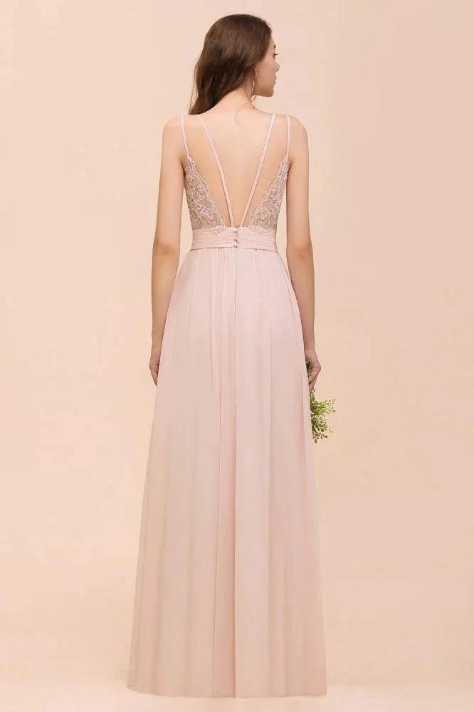 Dusty Pink Sleeveless A-line Wedding Guest Dress Beach Bridesmaid Dress