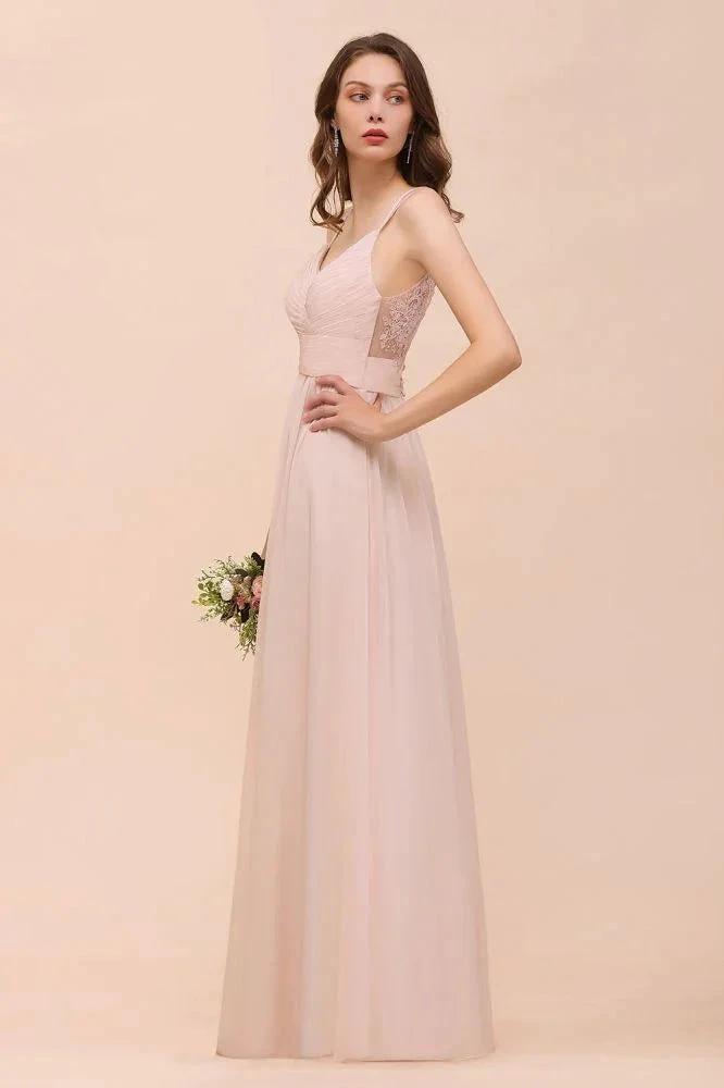 Dusty Pink Sleeveless A-line Wedding Guest Dress Beach Bridesmaid Dress
