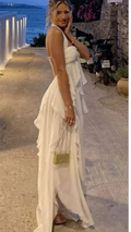Bohemian White Chiffon Evening Dress Halter Prom Dress Party Gown Y7542