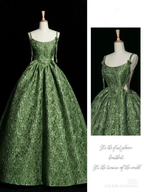 Vintage Green Evening Gown Spaghetti Straps A Line Prom Party Dress Brithday Ball Gown Y7567