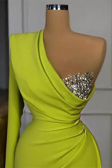 One Shoulder Mermaid Sequins Prom Dress With Long Sleeve