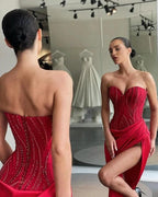 Sweetheart Sleeveless Mermaid Prom Gown with Beaded Details and Daring Split