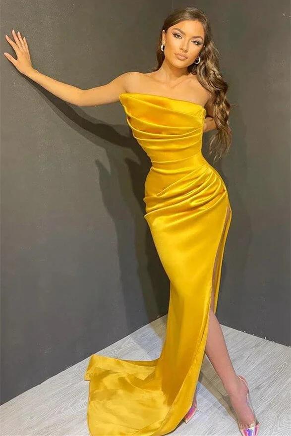 Long Strapless Sleeveless Mermaid Prom Dresses with Split
