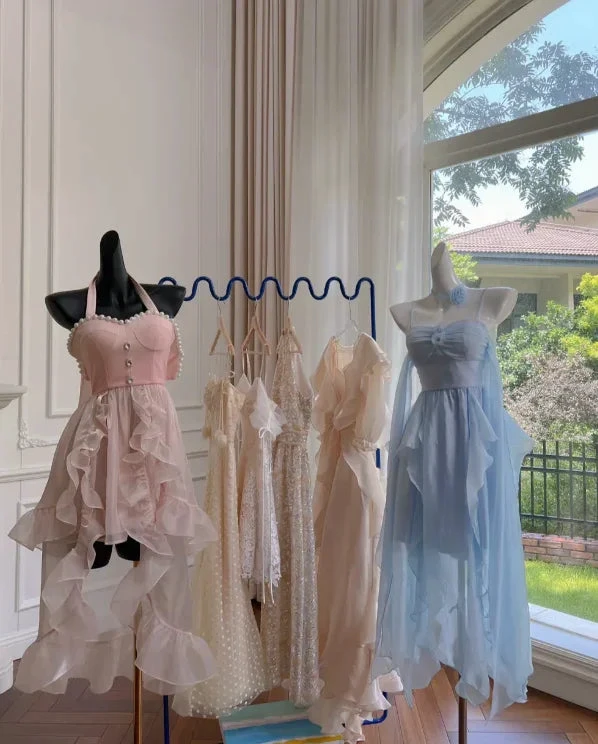 Simple Blue Spaghetti Straps Chiffon Homecoming Dress Party Dress Y8581