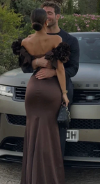 Brown Luxury Mermaid Evening Dress Off The Shoulder Long Prom Dress Y7592