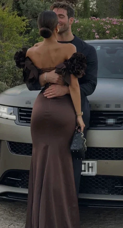 Brown Luxury Mermaid Evening Dress Off The Shoulder Long Prom Dress Y7592