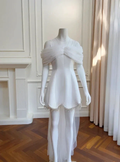 Dream Off The Shoulder White Satin Tulle Homecoming Dress,Mini Party Dress Y8585