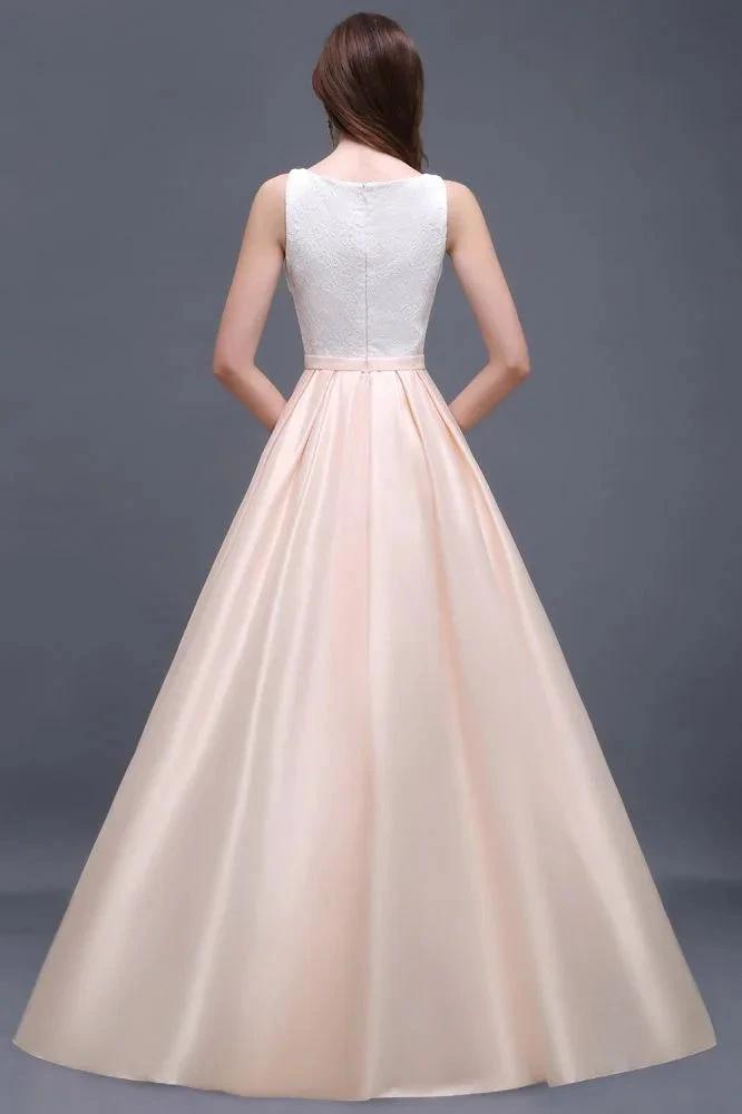 Elastic Satin A-line Scoop Lace Prom Dress
