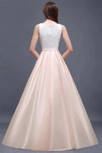 Elastic Satin A-line Scoop Lace Prom Dress