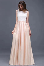 Elastic Satin A-line Scoop Lace Prom Dress
