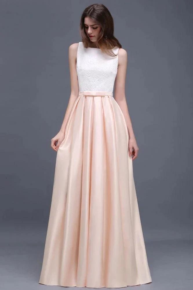 Elastic Satin A-line Scoop Lace Prom Dress