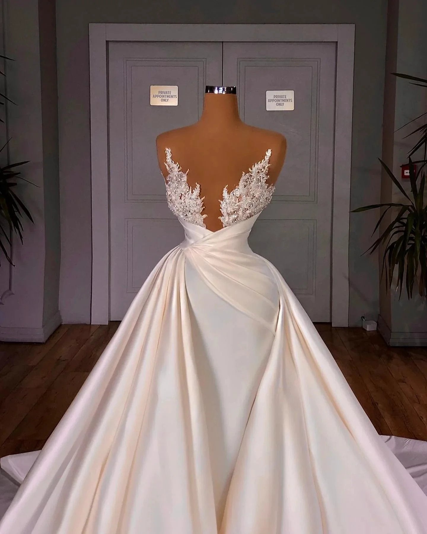 Elegant A-Line Cathedral Sleeveless V-neck Long Wedding Dress