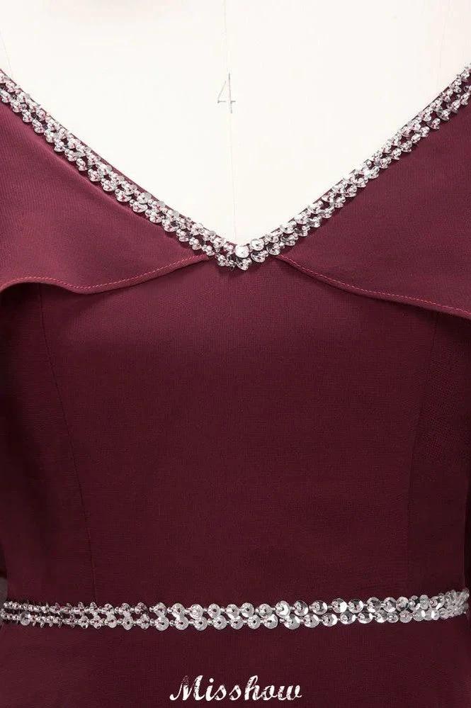 elegant A-line Chiffon V-Neck Spaghetti Straps Sleeveless Floor-Length Bridesmaid Dresses with Beading