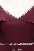 elegant A-line Chiffon V-Neck Spaghetti Straps Sleeveless Floor-Length Bridesmaid Dresses with Beading