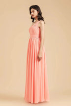 Elegant A-line One Shoulder Coral Chiffon Long Bridesmaid Dress