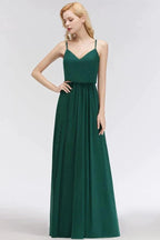 Elegant A-line Spaghetti Chiffon Bridesmaid Dresses V-neck Evening Maxi Gown