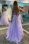 Elegant A-line Sweetheart Lace Tulle Long Backless Prom Dress