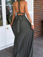 Elegant A Line V Neck Backless Grey Long Prom Formal Evening Dresses