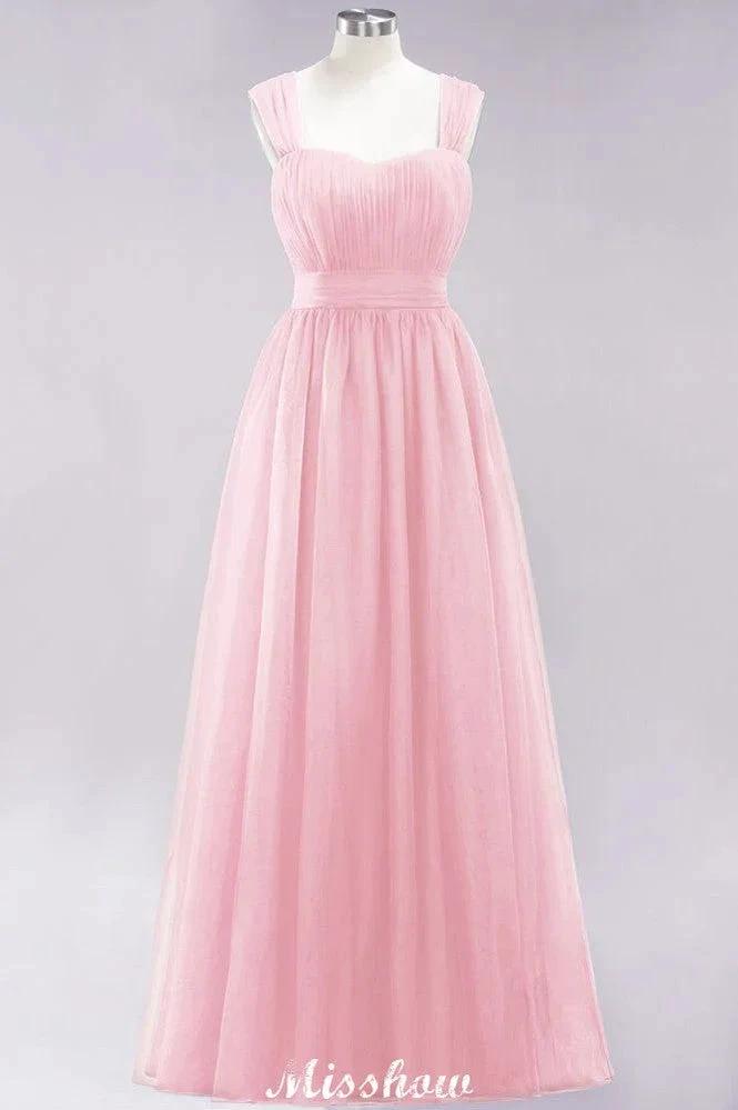 Elegant aline Sleeveless Tulle Evening Maxi Gown Burgundy Straps Bridesmaid Dress