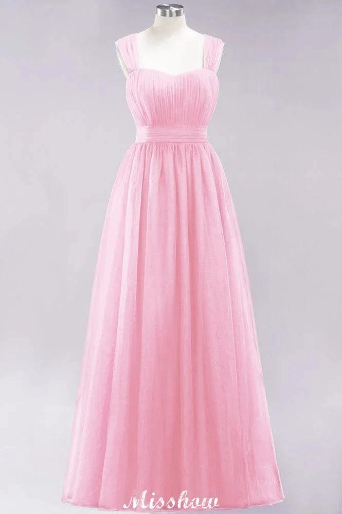 Elegant aline Sleeveless Tulle Evening Maxi Gown Burgundy Straps Bridesmaid Dress