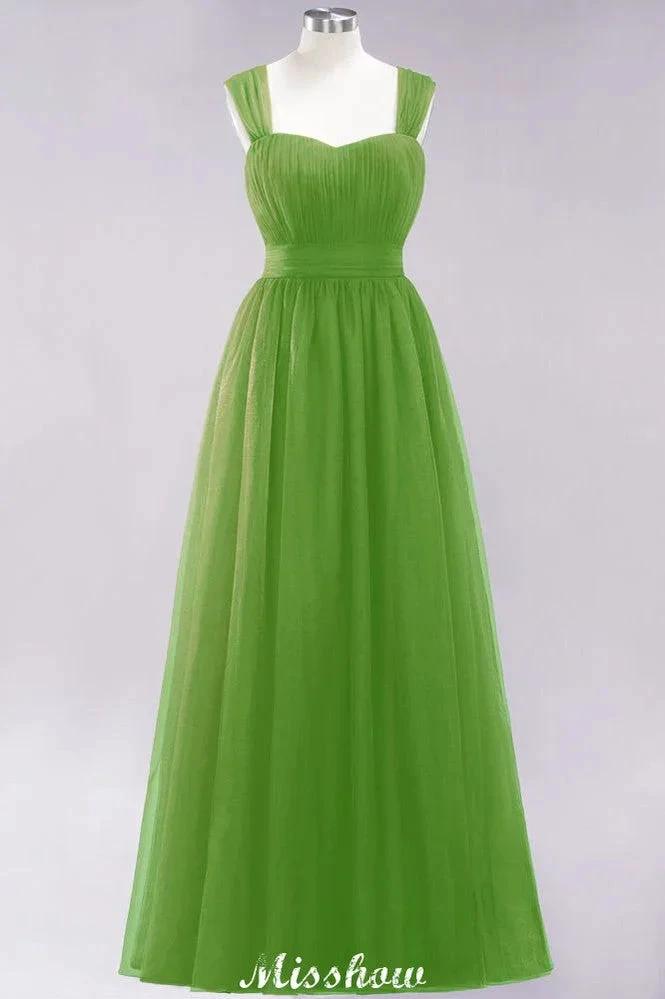 Elegant aline Sleeveless Tulle Evening Maxi Gown Burgundy Straps Bridesmaid Dress