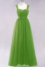 Elegant aline Sleeveless Tulle Evening Maxi Gown Burgundy Straps Bridesmaid Dress