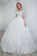 Elegant Bateau Neckline Ball Gown Wedding Dress With Lace Appliques WD193