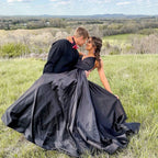 Elegant Black A-line V-neck Long Prom Dresses with Pockets