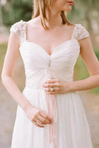 Elegant Cap Sleeve Long Chiffon Sweetheart Wedding Dress WD030