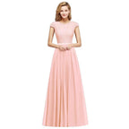 Elegant Cap Sleeves A Line Evening Swing Dress Navy Blue Long Party Dress