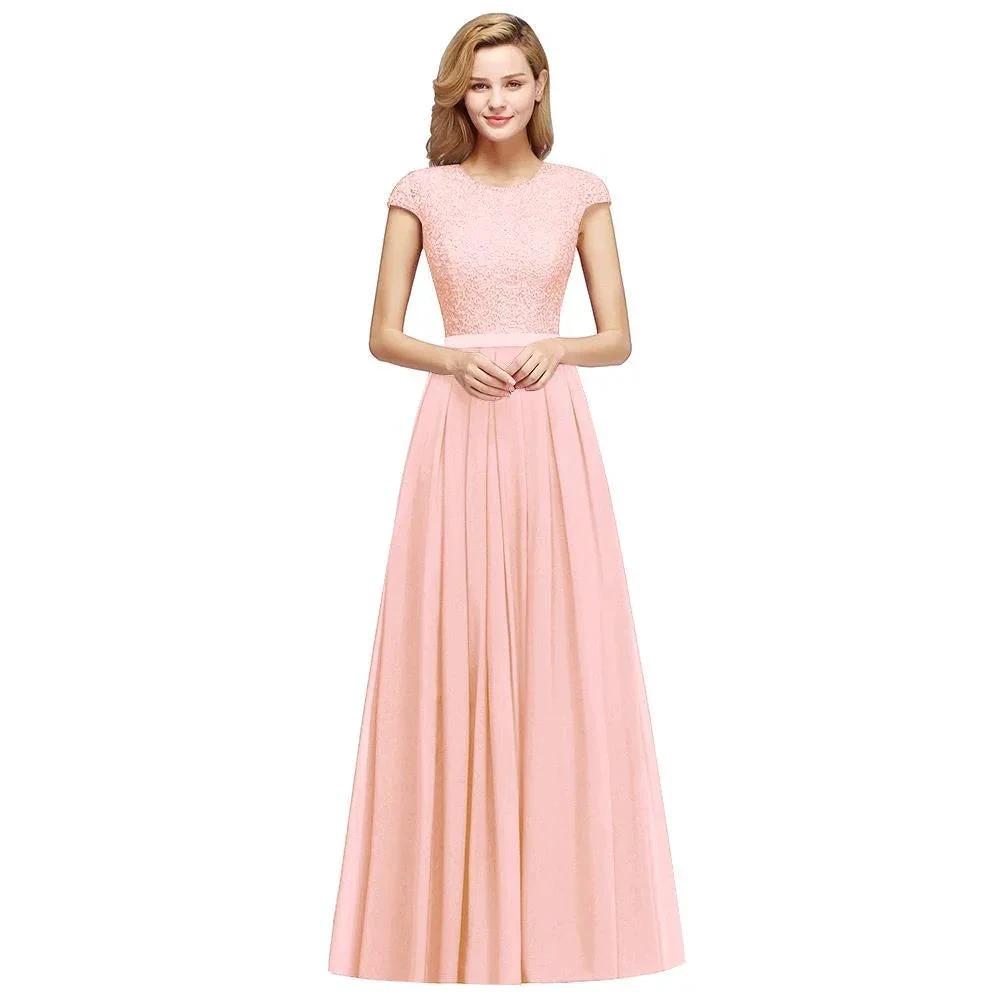 Elegant Cap Sleeves A Line Evening Swing Dress Navy Blue Long Party Dress