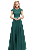 Elegant Cap Sleeves A Line Evening Swing Dress Navy Blue Long Party Dress