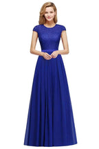 Elegant Cap Sleeves A Line Evening Swing Dress Navy Blue Long Party Dress
