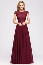 Elegant Cap Sleeves A Line Evening Swing Dress Navy Blue Long Party Dress