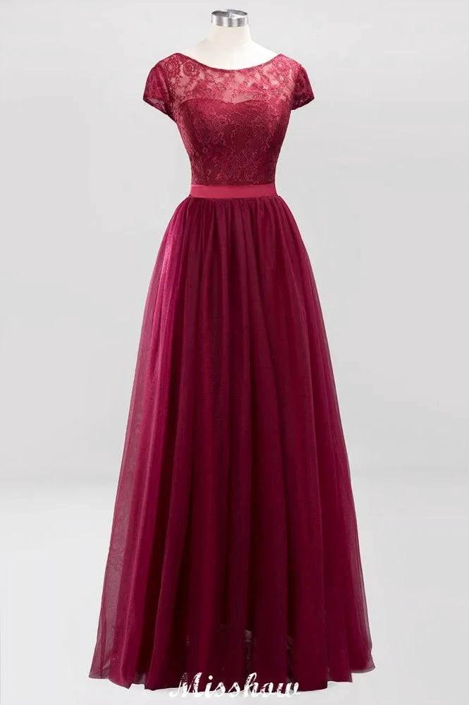 Elegant Cap Sleeves Floral aline Evening Swing Dress Appliques Tulle Bridesmaid Dress