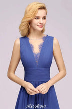 Elegant Chiffon Lace Jewel Sleeveless Floor-Length A-Line Ruffles Bridesmaid Dress