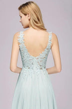 Elegant Chiffon Lace V-Neck Sleeveless Floor-Length A-Line Bridesmaid Dress with Beadings