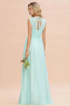 Elegant Chiffon V-Neck Sleeveless Floor-Length A-line Bridesmaid Dress with Ruffles