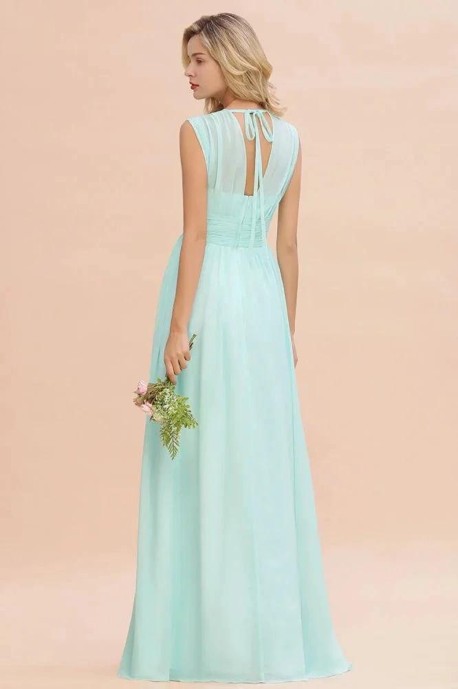 Elegant Chiffon V-Neck Sleeveless Floor-Length A-line Bridesmaid Dress with Ruffles