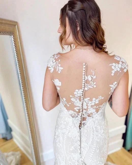 Elegant Cream Appliques Mermaid Wedding Dresses with Lace