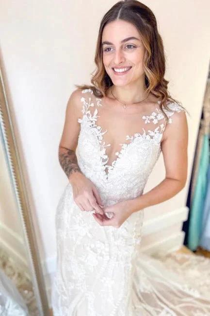 Elegant Cream Appliques Mermaid Wedding Dresses with Lace